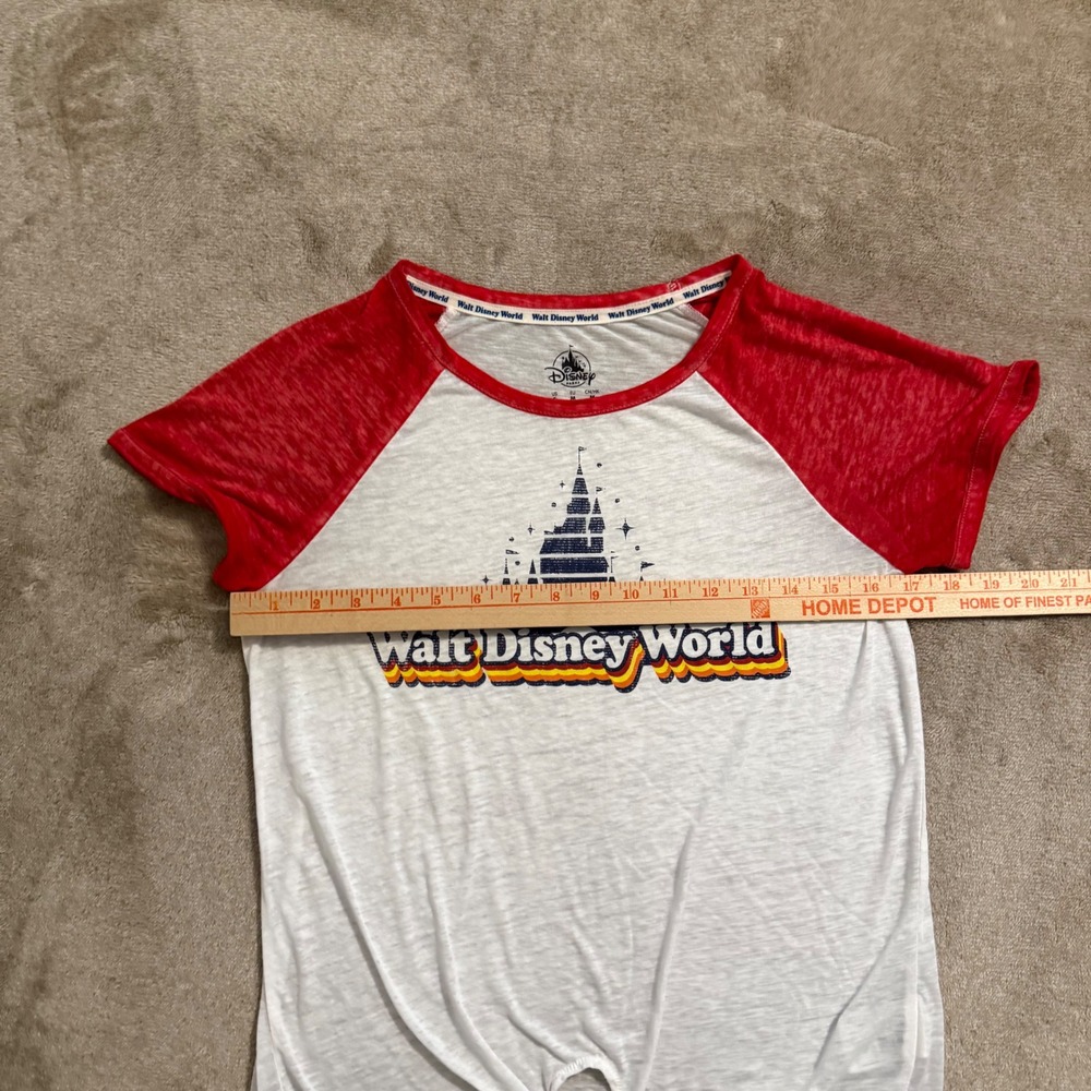 Disney Parks Walt Disney World Raglan Tie Front T-Shirt Red White Small - Picture 5 of 12